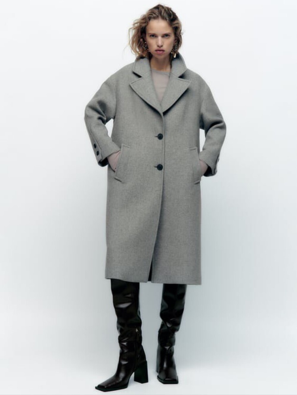 Zara Wool Blend Midi Coat Size XL